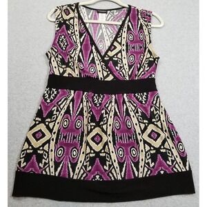 Perseption Concept Tunic Top Women's Medium Geo All Over Print Sleeveless Jersey